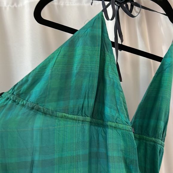 FREE PEOPLE TATTERSALL GREEN SEA BLUE SILK MAXI DRESS NWT NEW MEDIUM - Picture 13 of 14